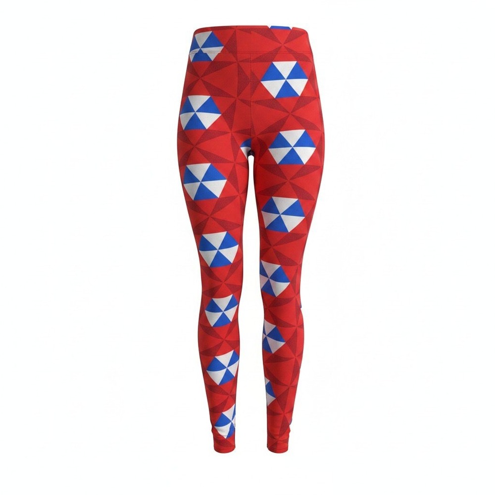 LuLaRoe Womens Tall & Curvy Y2K Red Blue White Geometric Umbrella Print Leggings